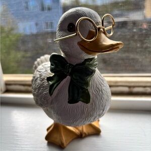 Charming Duck Figurine with Glasses and Bow Tie